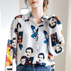 Long Sleeve Turn-Down Collar Button Shirt Women Loose Casual Comfortable Everyday Fashion