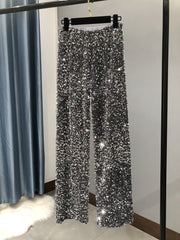Sequin Wide Leg Pants Women Sparkly Trendy Elegant Party Club Night Out Fashion Trousers