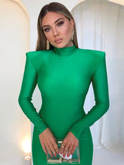 Long Sleeve Shoulder Pad Bodycon Maxi Dress Women Elegant Club Party Casual Fashion