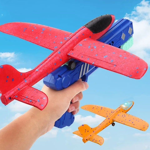 Foam Airplane Toy Kids 10M Catapult Launcher Outdoor Game Bubble Model Shooting Roundabout Gift