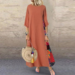 Plus Size Floral Print Boho Maxi Dress Women Vintage Short Sleeve Loose Casual Summer Fashion