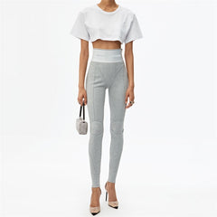 High Waist Letter Embroidered Knit Trousers Women Casual Comfortable Fashion Pants
