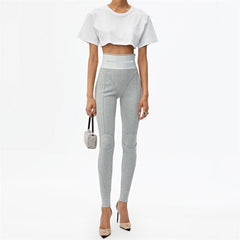 High Waist Letter Embroidered Knit Trousers Women Casual Comfortable Fashion Pants