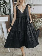 Boho Ruffle V-Neck Maxi Dress Women Sleeveless Casual Beach Wedding Guest Summer Fashion