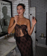 Women's Strapless Backless Crop Top & Maxi Skirt Sets