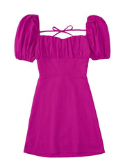 Linen Blend Backless Midi Dress Women Square Neck Short Sleeve Casual Summer Fashion Dress