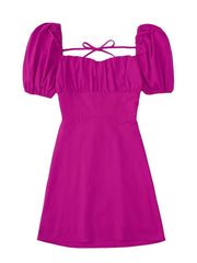 Linen Blend Backless Midi Dress Women Square Neck Short Sleeve Casual Summer Fashion Dress