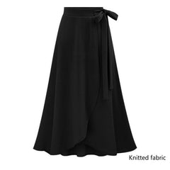Women's High Waist Skirt Asymmetric Hem Ruffles Waist Bow Tie Maxi Skirt