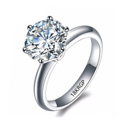 Engagement Ring Women 18K White Gold Plated 2.0 Carat Zircon Stone Elegant Jewelry Gift