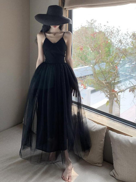 Mesh A-Line Maxi Dress Women Sleeveless V-Neck Elegant Party Evening Gown Fashion Dress