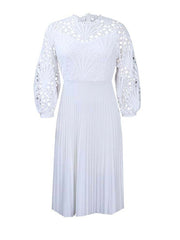 Plus Size Lace Cutout Puff Sleeve Midi Dress Women Chic Elegant Party Casual Fashion