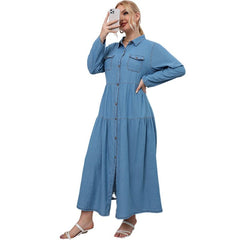 Plus Size Long Sleeve Vintage Shirt Dress Women Casual Comfortable Everyday Fashion