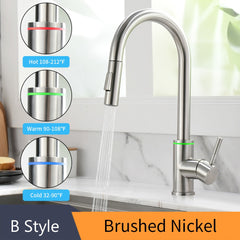 Kitchen Faucets Silver Single Handle Pull Tap