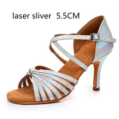 Satin Latin Dance Shoes Women Professional Soft Sole Ballroom High Heel Authentic Fashion