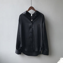 Long Sleeve Vintage Silk Blouse Women Loose Fit Casual Elegant Spring Summer Fashion