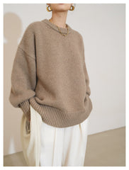 Women's European Round Neck Cashmere Sweater Loose Knit Base Pullover