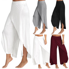 High Waist Chiffon Palazzo Pants Women Wide Leg Slit Flared Loose Yoga Casual Summer Fashion