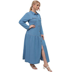 Plus Size Long Sleeve Vintage Shirt Dress Women Casual Comfortable Everyday Fashion