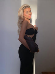 Spaghetti Strap Halter Backless Cut Out Bodycon Midi Dress Women Elegant Party Fashion