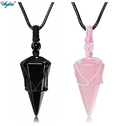 Crystal Quartz Healing Pendant Necklace 6-Sided Reiki Stone Pointed Adjustable Jewelry Gift