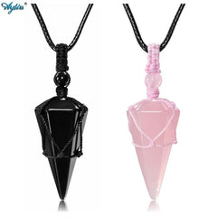 Crystal Quartz Healing Pendant Necklace 6-Sided Reiki Stone Pointed Adjustable Jewelry Gift