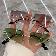 Rimless Rectangular Sunglasses Unisex Retro Vintage Metal Frame UV400 Casual Fashion Eyewear