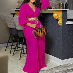 Plus Size Ruffle V-Neck Jumpsuit Women Casual One Piece Romper Everyday Summer Fashion