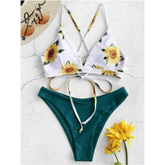 Flower Print Push Up Bikini Set Women Padded 2-Piece Beach Vacation Summer Swimwear Fashion