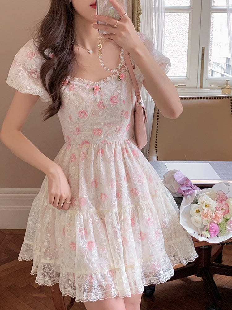 Korean Beautiful Mini Dresses Floral Lace Korean Style Mini Dress Women Casual Elegant Summer Beach Korean Beautiful Mini Dresses Floral Lace Korean Style Mini Dress Women Casual Elegant Summer Beach