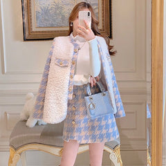 High Waist Single Breasted Skirt Suit Women Elegant Office Casual Autumn Winter Fashion