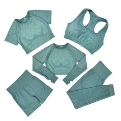 Women's Yoga Fitness Set, Long Sleeve Crop Top and High Waist Leggings