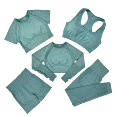 High Waist Yoga Set Women 2-Piece Long Sleeve Crop Top Leggings Gym Workout Fitness Fashion