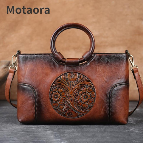 Handmade Leather Shoulder Bag Women Large Capacity Casual Elegant Fashion Handbag Purse