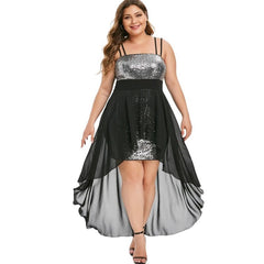 Plus Size Sequin Asymmetric Hem Evening Dress Women Elegant Party Prom Wedding Fashion
