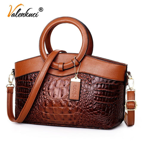 Crocodile Pattern Genuine Leather Crossbody Bag Women Luxury Elegant Casual Fashion Handbag