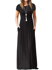 Short Sleeve Maxi Dress Women Loose Casual Pockets Beach Vacation Summer Fashion Dress