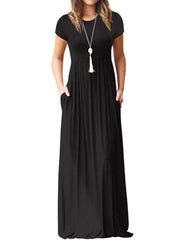 Short Sleeve Maxi Dress Women Loose Casual Pockets Beach Vacation Summer Fashion Dress
