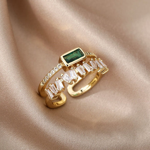 Double Layer Zircon Ring Women Irregular Polished Stainless Steel Elegant Fashion Jewelry