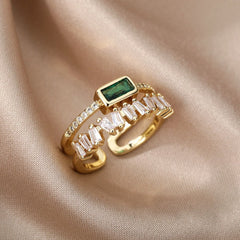 Double Layer Zircon Ring Women Irregular Polished Stainless Steel Elegant Fashion Jewelry