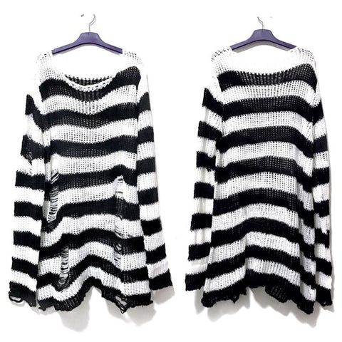 Gothic Punk Sweater Unisex Long Hollow Out Hole Distressed Casual Streetwear Fashion Top