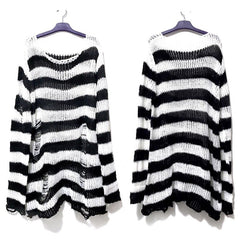 Gothic Punk Sweater Unisex Long Hollow Out Hole Distressed Casual Streetwear Fashion Top