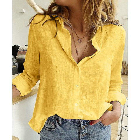 Cotton Linen Long Sleeve Button Shirt Women Plus Size Casual Comfortable Summer Fashion