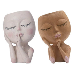Woman Face Planter Pot Unique Cute Indoor Outdoor Drainage Hole Plant Pot Home Decor Gift