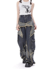 Wide Leg Jeans Women American Retro High Street Punk Casual Baggy Trendy Fashion Trousers