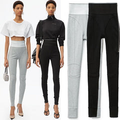 High Waist Letter Embroidered Knit Trousers Women Casual Comfortable Fashion Pants
