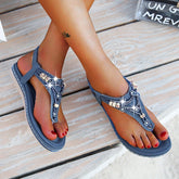 Women's Sandals Flat Beaded Rhinestone Wedges Open Toe Non Slip Sandals