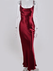 Spaghetti Strap Backless Satin Lace-Up Bodycon Dress Women Elegant Party Club Fashion