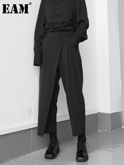 Elastic Waist Pleated Trousers Women Above Ankle Long Casual Comfortable Fashion Pants