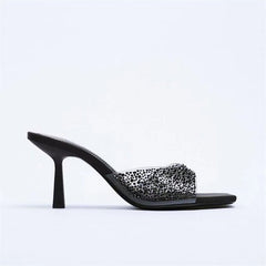 Square Toe Faux Leather Stiletto Slides Women Thin High Heel Elegant Casual Fashion Shoes