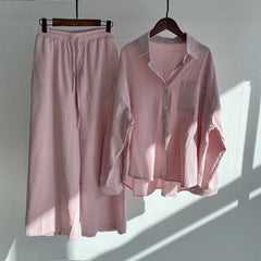 Long Sleeve Top & Wide Leg Trouser Set Women 2-Piece Loose Casual Everyday Fashion Outfit